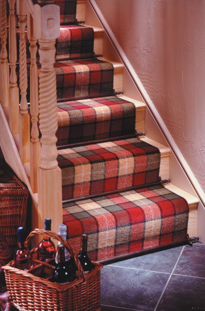 Arran stair rods on tartan stair runner