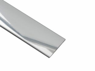 Polished aluminium door bar 38mm wide, close-up