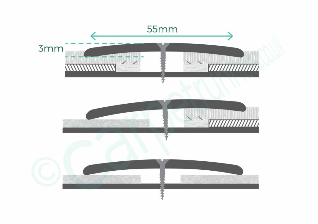 Premier Door Bar 55 cover plate joins all flooring with wide threshold strip - product diagram