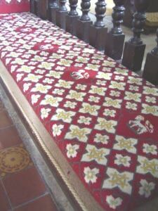 Easybind carpet edging finishing a pew cushion for a church