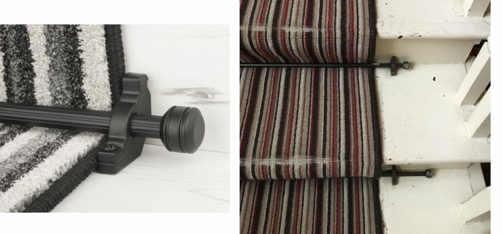 Compare old stair rod with new ones shown on striped stair runner